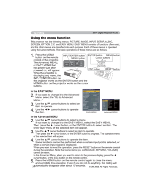 Page 2020
Operating
Using the menu function
6(783$8,2
6&5((1237,21&&DQG($6