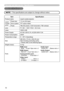 Page 52
5

Specifications
NOTE  • This specifications are subject to change without notice.
Warranty and after-ser vice / Specifications
ItemSpecification
Product nameLiquid crystal projector
Liquid
Crystal
panel
Panel size.5 cm (0.6 type)
Drive systemTFT active matrix
Pixels786,43 pixels (,04 horizontal x 768 vertical)
LensF=.60 ~ .88  f=8.6 ~ .3 mm
Lamp65W UHB
Power SupplyAC100-120V/2.7A, AC220-240V/1.5A
Power Consumption40W
Temperature range5 ~ 35°C...