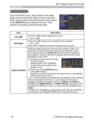 Page 38
3M™ Digital Projector X21/X26
