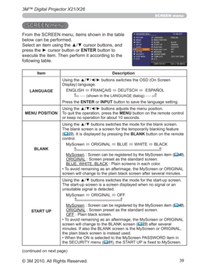 Page 39
3M™ Digital Projector X21/X26
