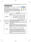 Page 35
35

Multifunctional settings
SCREEN Menu
ItemDescription
LANGUAGE
Using the buttons ▲/▼ switches the OSD (On Screen Display) language.
   �    �       � SVENSKA�
SUOMI� POLSKI� TÜRKÇE
ENGLISH �FRANÇAIS � DEUTSCH � ESPA ESPA ESPÑOL� ITALIANO ITALIANO IT
NORSK � NEDERLANDS � PORTUGUÊS �
                     �    �    �    �    �    �    �    �    �    �ΡУССΚИЙ
日本語
MENU POSITIONUsing the buttons ◄/►/▲/▼ adjusts the menu position.To quit the operation, press the MENU button on the remote control or keep no...