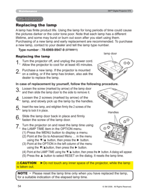 Page 54
54
0DLQWHQDQFH
Maintenance
$ODPSKDV