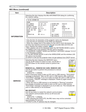 Page 5858
MIU Menu
Item Description
INFORMATION
6HOHFWLQJWKLVLWHPGLVSOD\VWKH0,8,1)250$7,21GLDORJIRUFRQ