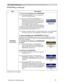 Page 49
49
OPTION Menu
Item Description
SECURITY
(continued) 1.3 If you have forgotten your PASSWORD

)ROORZWKHSURFHGXUHLQWRGLVSOD\WKH
(17(53$66:25%2;
 :KLOHWKH(17(53$66:25%2;LV
GLVSOD\HGSUHVVDQGKROGWKH5(6(7EXWWRQ
RQWKHUHPRWHFRQWUROIRUDERXWVHFRQGVRU
SUHVVDQGKROGWKH,1387DQGyEXWWRQVRQ
WKHSURMHFWRUIRUDERXWVHFRQGV
7KHGLJLW,QTXLULQJ&RGHZLOOEHGLVSOD\HG
‡,IWKHUHLVQRNH\LQSXWIRUDERXWVHFRQGVZKLOH...