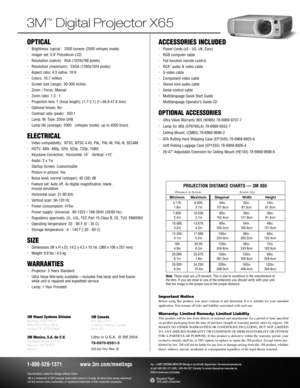 Page 23M Visual Systems DivisionBuilding A145-5N-01
6801 River Place Blvd.
Austin, TX 78726-90003M CanadaP.O. Box 5757
London, Ontario, Canada
N6A 4T1
3M Mexico, S.A. de C.V.Apartado Postal 14-139
Mexico, D.F. 07070
MexicoLitho in U.S.A. © 3M 2004
78-6970-8581-5
(03.04.?m) Rev. BNote:These sizes are +
10 percent. This is due to variations in the manufacture of
the lens. If you are close to one of the endpoints you should verify with your unit
that the image is the proper size at the proper distance.
PROJECTION...