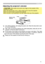 Page 9
9

Setting up
Adjusting the projector's elevator
CAUTION  ►Be careful not to pinch your ﬁnger on the occasion of the 
handling of a base.
►Do not hold the base, lens or other project part to move the projector.
►Do not use the base to suspend the projector.
►Do not push or put anything on the both sides of the top of the projector.
1. Turn off the projector, and unplug the power cord. Allow the lamp bulb to cool 
for at least 45minutes.
2. After make sure that the projector has cooled adequately,...