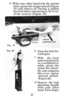 Page 265. With your other hand trip the carrier
latch, grasp the trigger guard (Figure
18) and remove by forcing it slightly
forward before attempting to lift it out
of the receiver (Figure 19).Ease the bolt for-
ward again.
Withthe butt
stock resting firmly
on a workbench or
table, grasp the
action bar assem-
bly and compress
the action  spring
several  inches
(Figure 20).
Remove the bolt
operating handle with your other
hand. Firm finger
25 